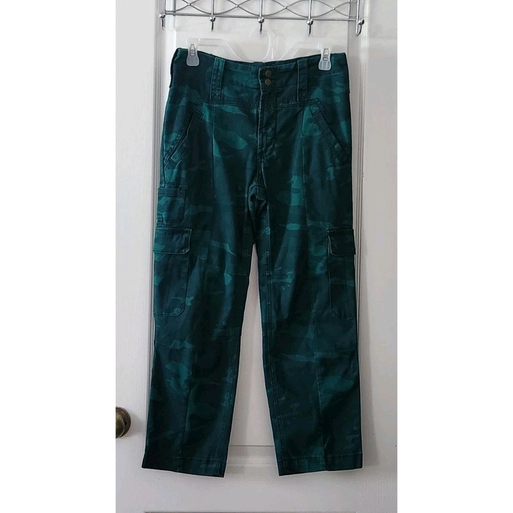 Anthropologie Austin Cargo Crop Pants Womens Teal Camouflage Stretch Twill Sz 27